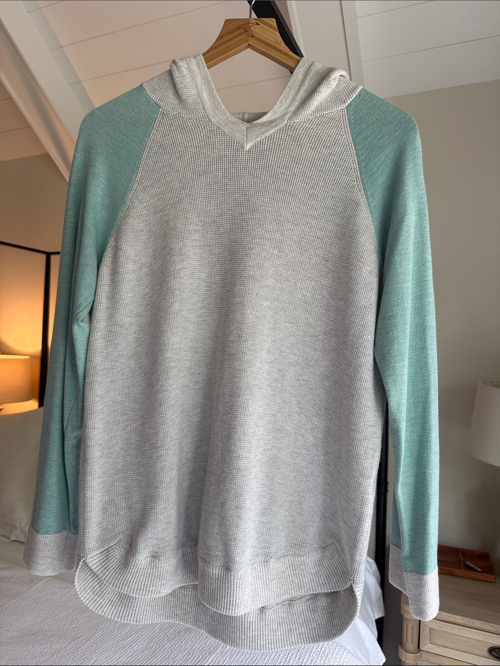 Light Gray & Mint Hoodie Sweater - Women